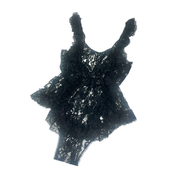 Vintage 1960’s Juliana Black Sheer Lace Ruffle High Cut Teddy Bodysuit, small - Picture 10 of 11